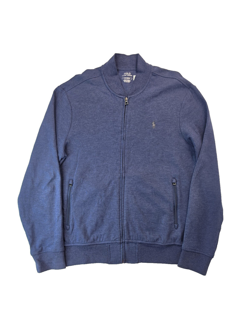 Polo Ralph Lauren Navy Blue Double Knit Luxury Zip Jersey Baseball Sweater Men L